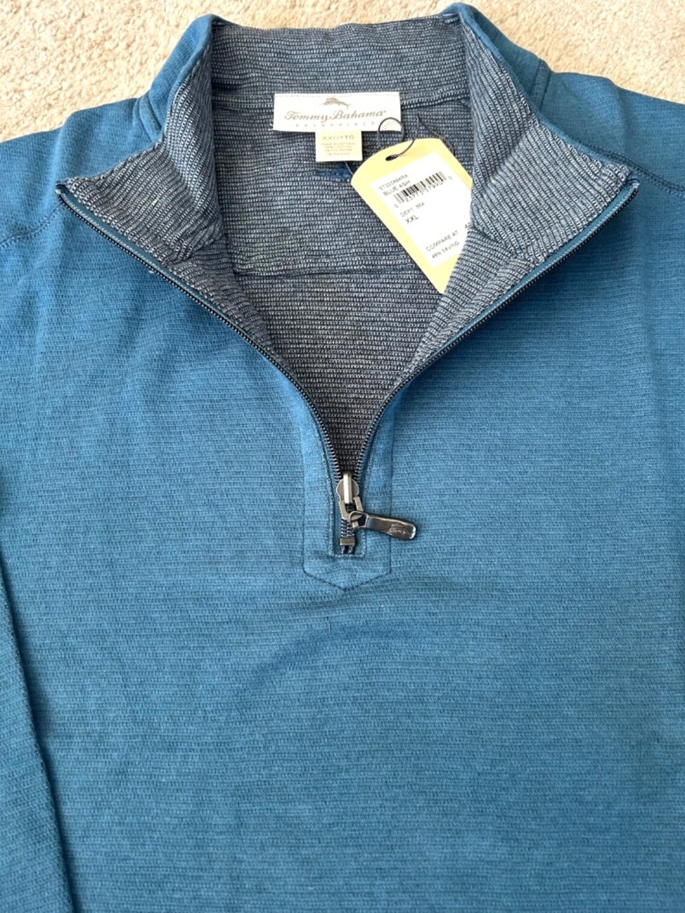 MEN'S TOMMY BAHAMA HALF ZIP SWEATSHIRT, COLOR BLUE ASH, SIZE XXL